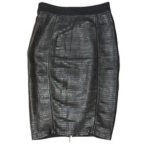 Marciano Lamb Leather Black Pencil Skirt Back Zip Stretchy Y2K Style Size 6 Chic